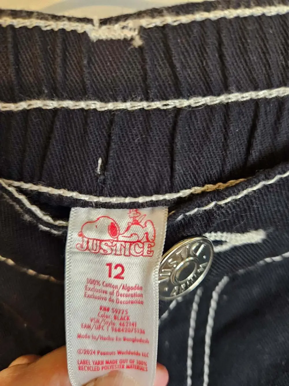Justice Peanuts Snoopy Black Cargo Pants with Chain Size 12